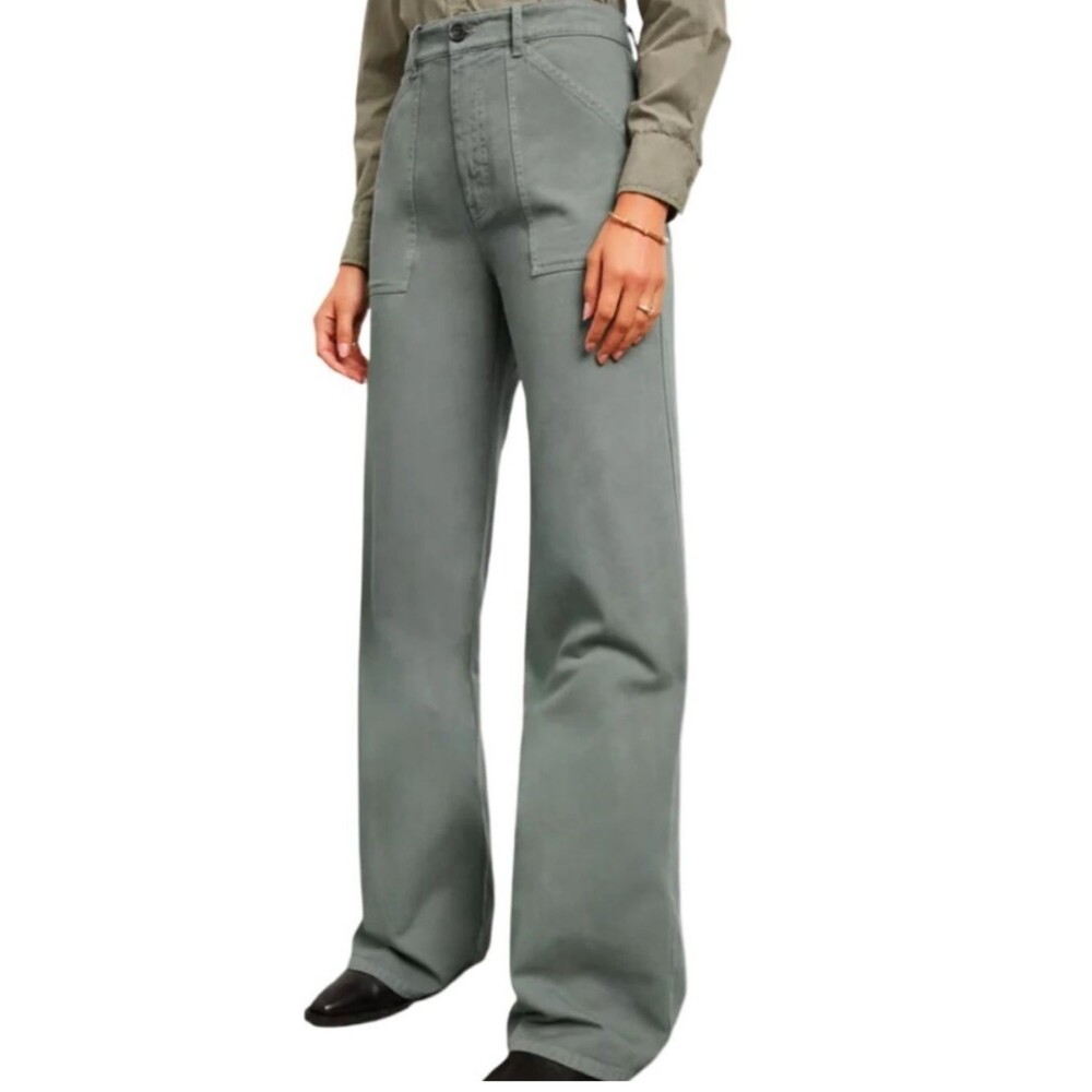 Nili Lotan Quentin Pant High Rise Wide Leg Carpenter Cargo Admiral Green Size 4